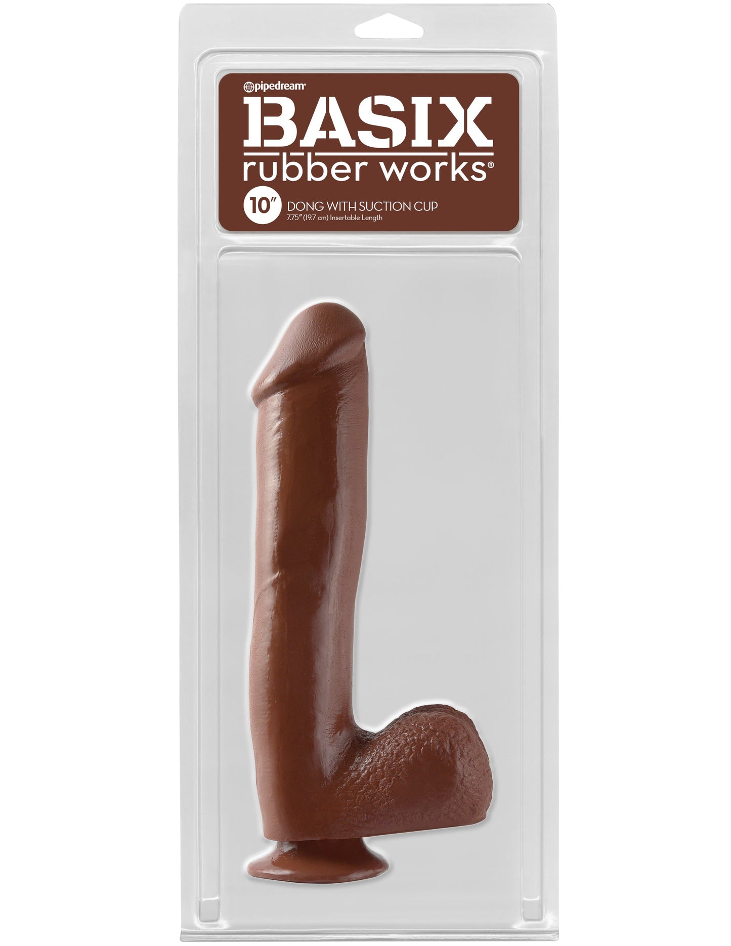 Basix Rubber Works - 10 Inch Dong With Suction - Brown